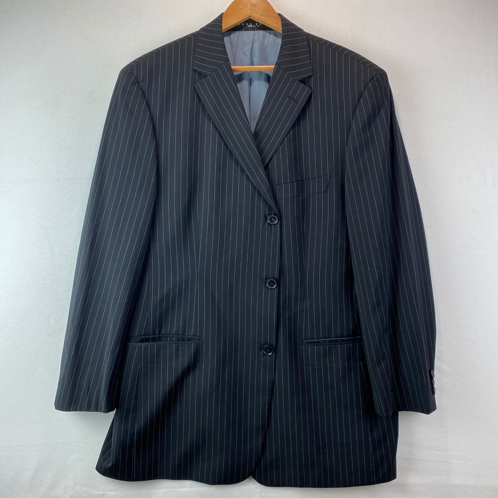 VTG Hugo Boss Scorsese Movie US Blazer Mens 44R Navy Blue Virgin Wool Pinstripe